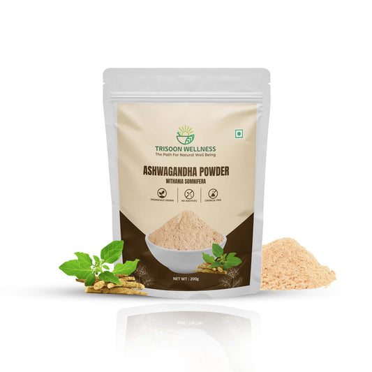 Trisoon Wellness Ashwagandha Root Powder 200 Gm | Pure | Natural | Suport for Anxiety, Mental Calmness and Stress Relief | Improves Stamina & Better Sleep